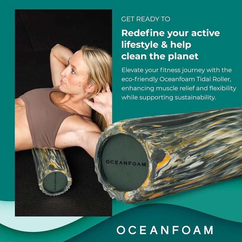Oceanfoam Tidal Roller - Hunter, Gold & Natural Marbled - Muscle Massage Foam Roller for Back Pain & Stretching - Firm & Ergonomic Wide Wave Textured - Yoga, Athletics, Wellness - Full Size, 20" x 5" - Image 3